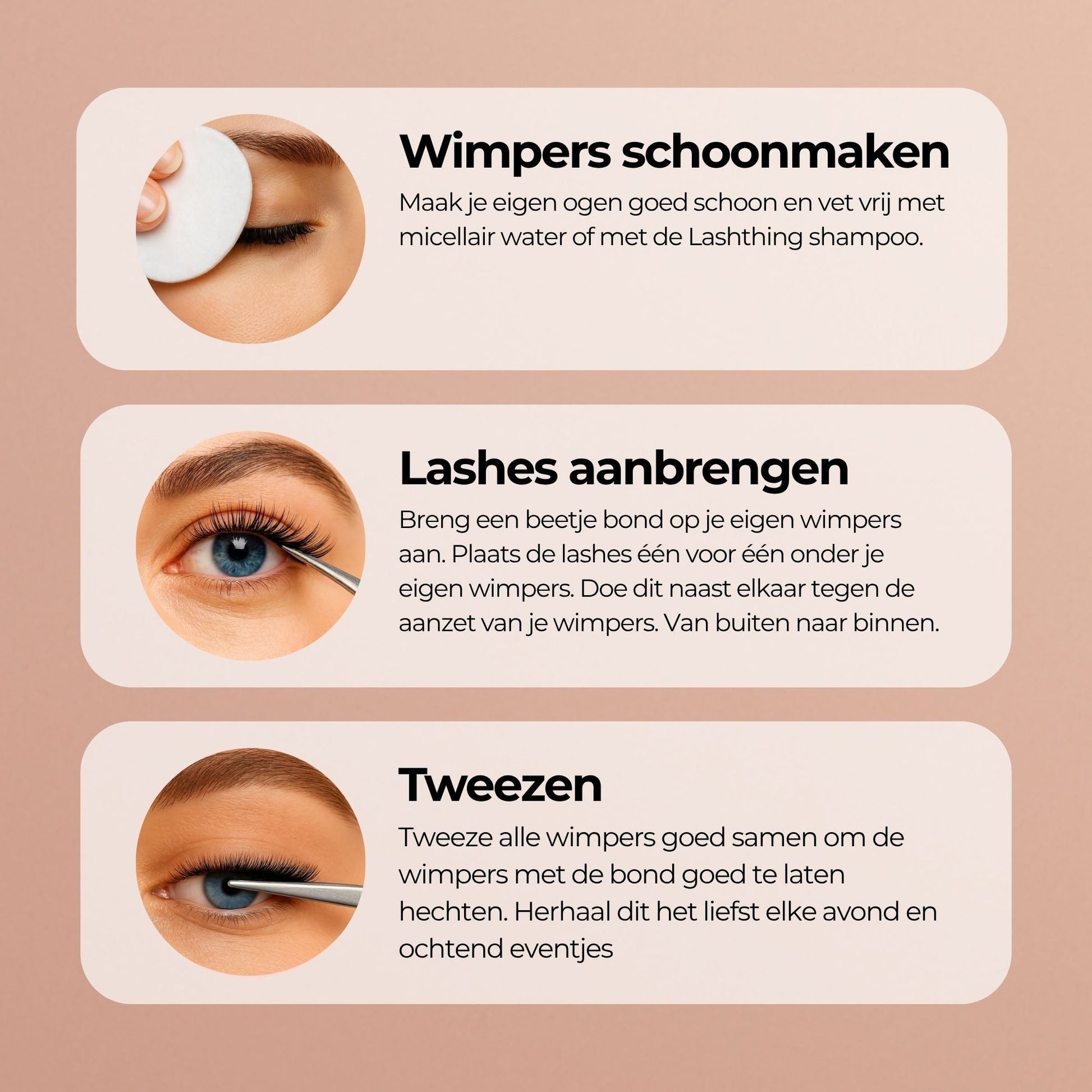 Lashthing lashes toepassen: wimpers schoonmaken, aanbrengen, tweezen