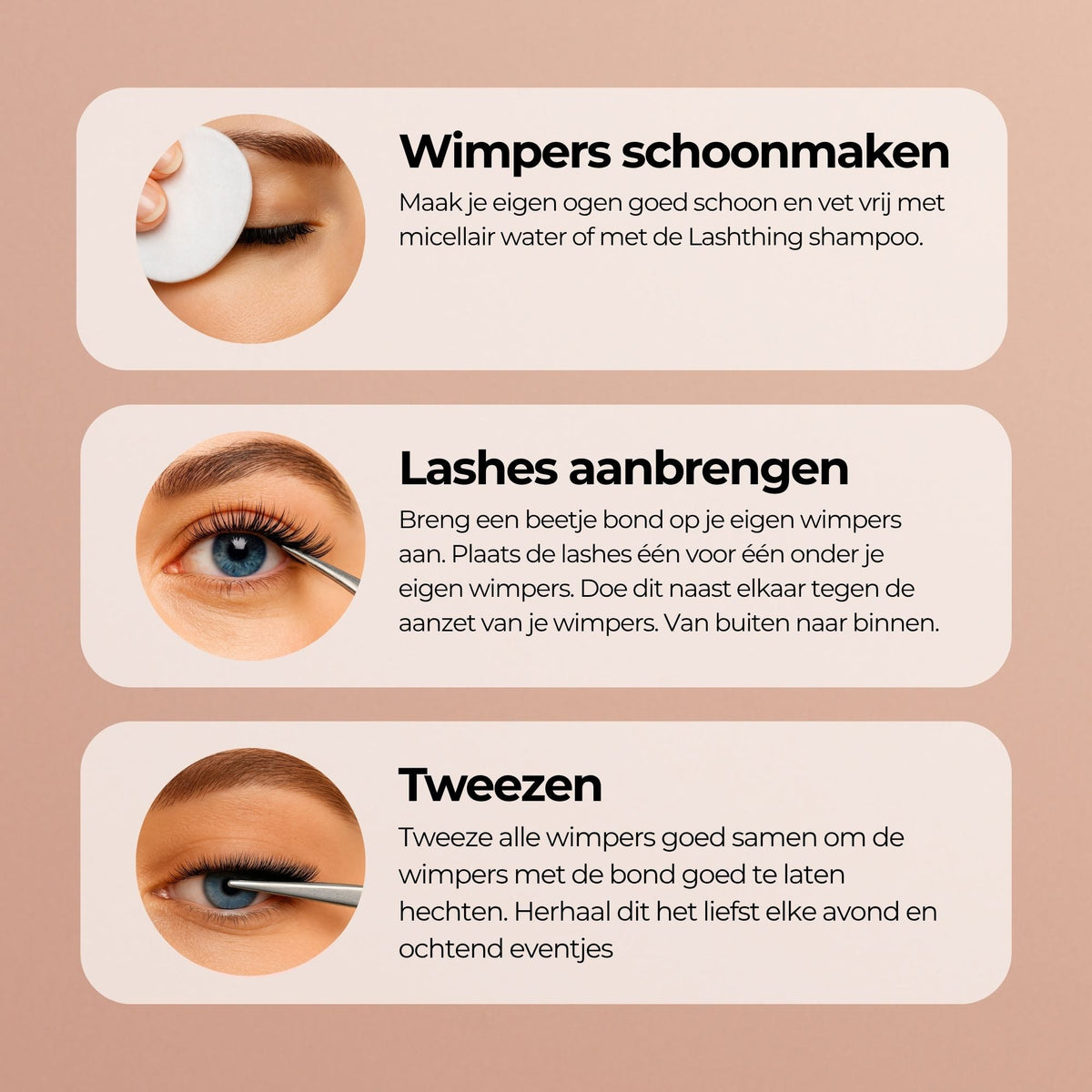 Lashthing lashes toepassen: wimpers schoonmaken, aanbrengen, tweezen