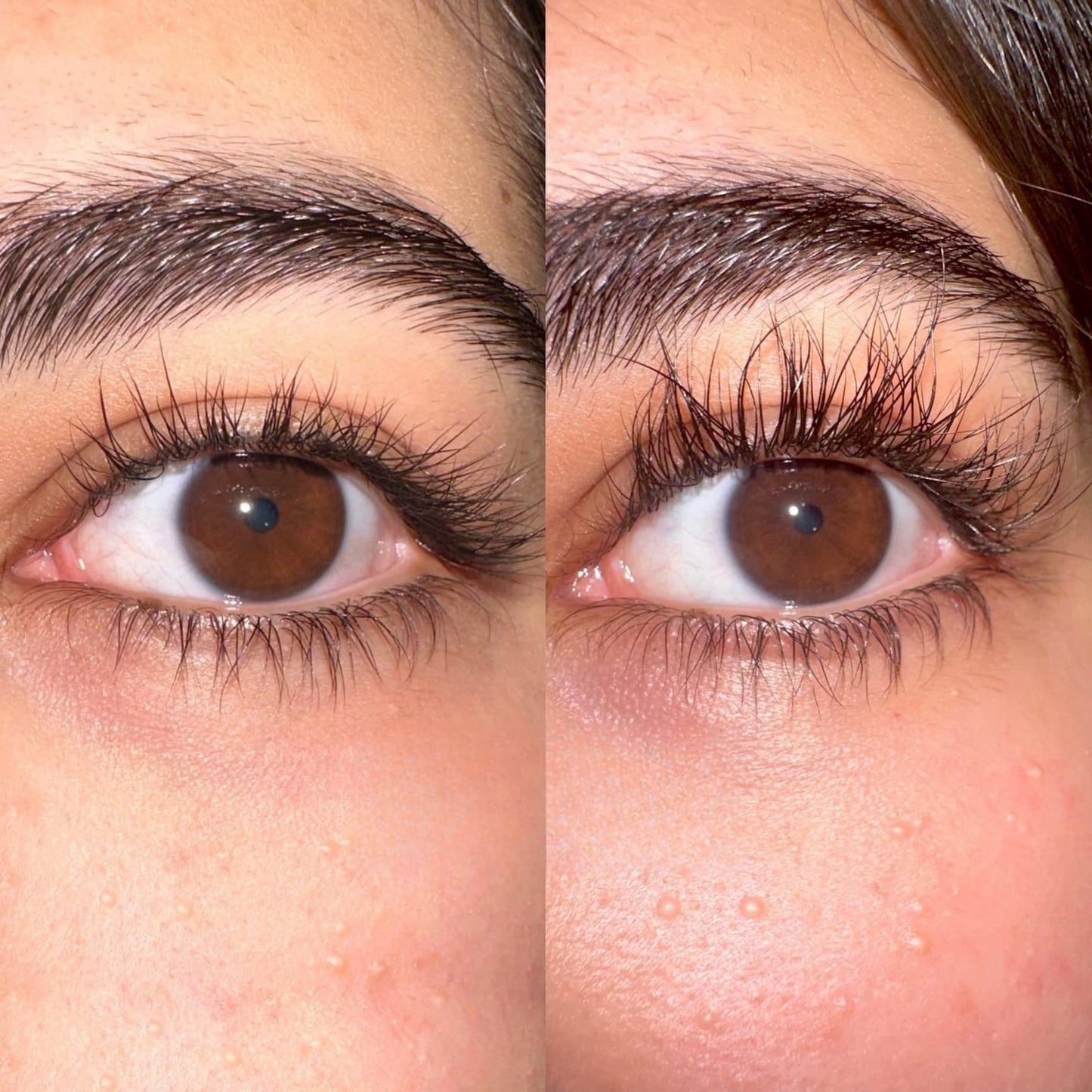 Voor en na foto Lashthing wimperserum - zichtbaar langere en vollere wimpers na gebruik