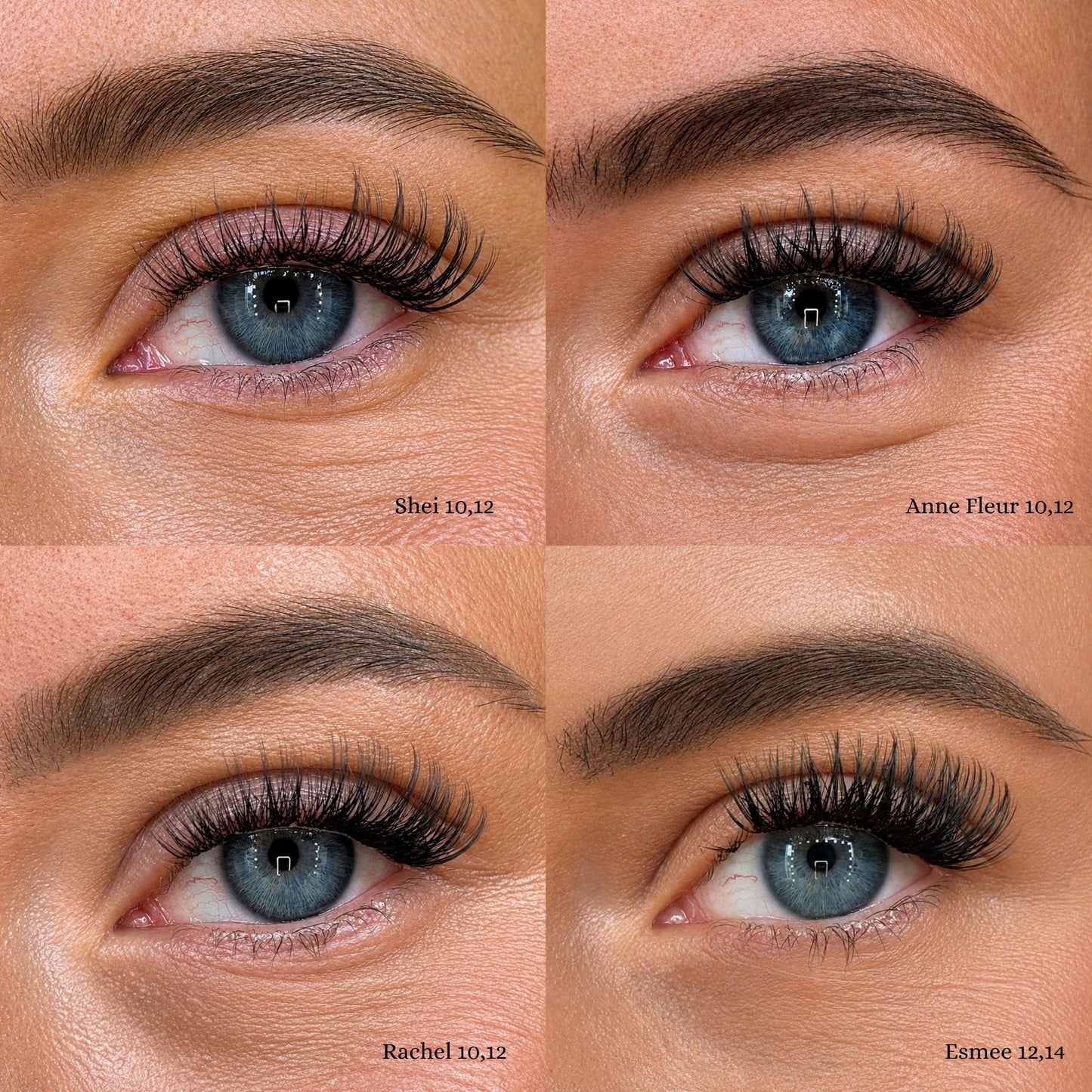 Vergelijking Lashthing cluster wimpers stijlen: Shei, Anne Fleur, Rachel en Esmee