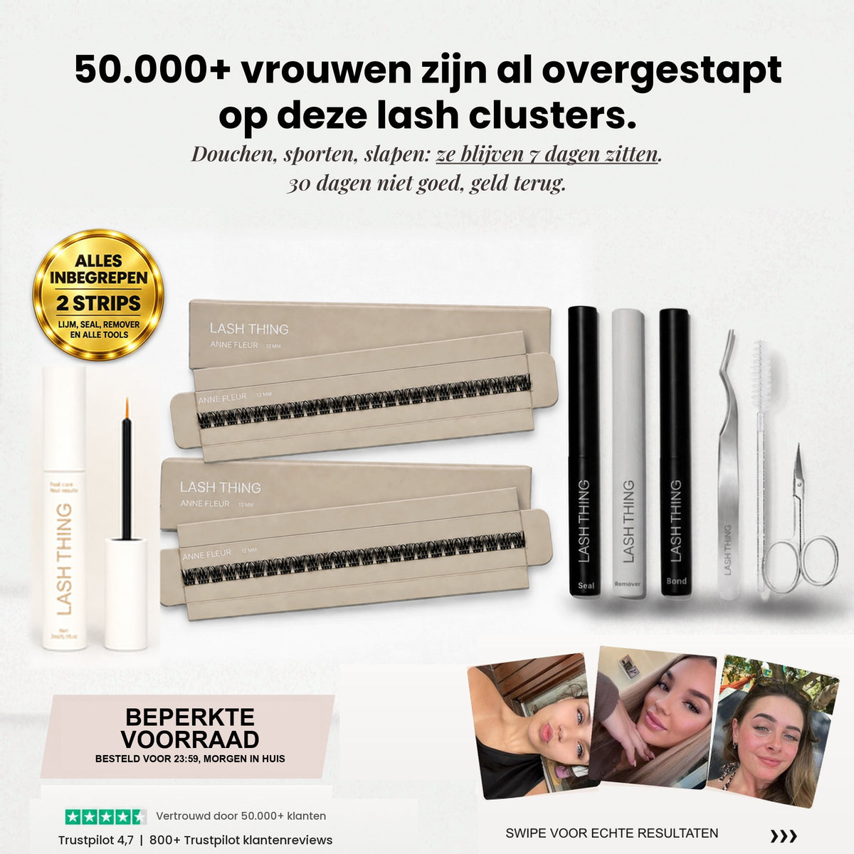 Lashthing Deluxe Starterkit: 2 lash strips, toolkit en wimperserum. 50.000+ vrouwen zijn al overgestapt op deze lash clusters.